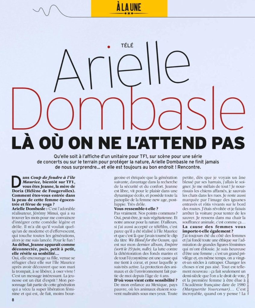 Interview d'Arielle Dombasle dans Télé 7 Jours